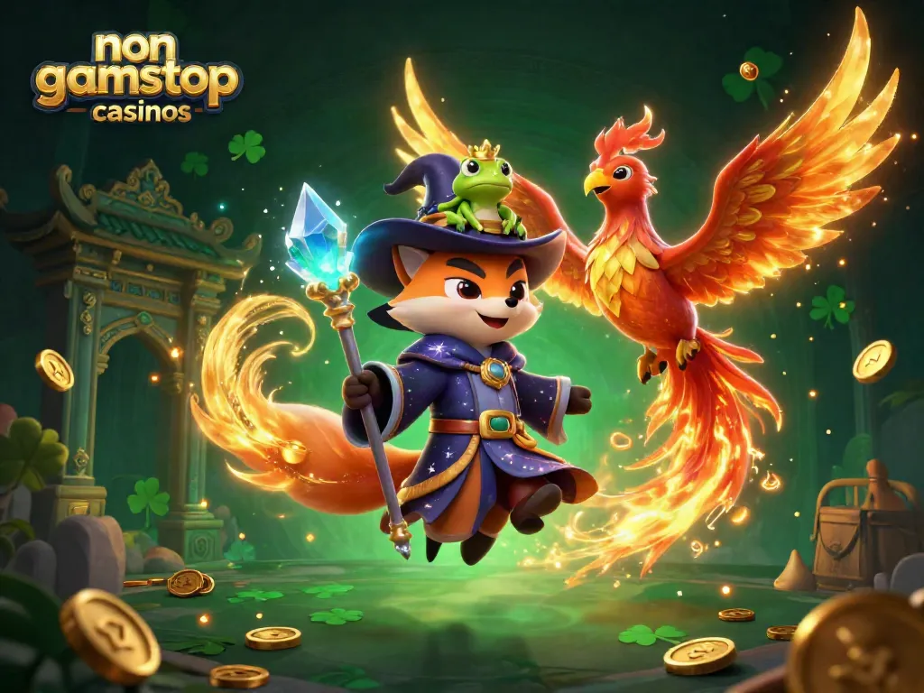 Engage in thrilling gameplay at non gamstop casinos with vibrant magical characters and casino elements.