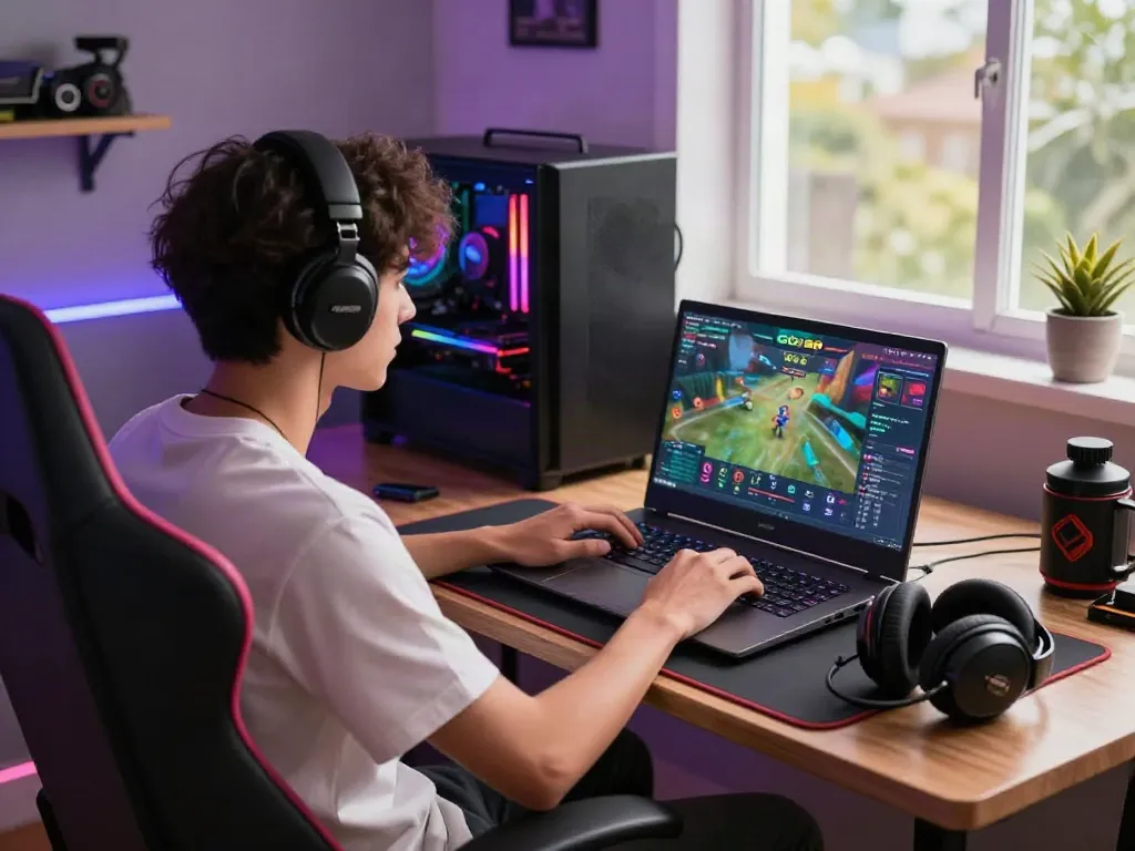 Engaged player exploring the nhà cái gem88 gaming interface in a vibrant gaming setup.