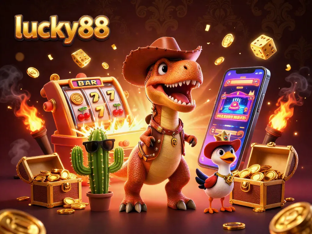 Spin and win with lucky88 in this vibrant 3D casino illustration bursting with jackpots!