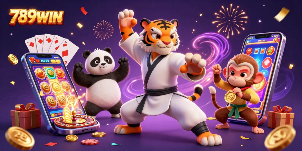 Engage in gaming excitement with 789WIN as kung fu characters showcase casino thrills.