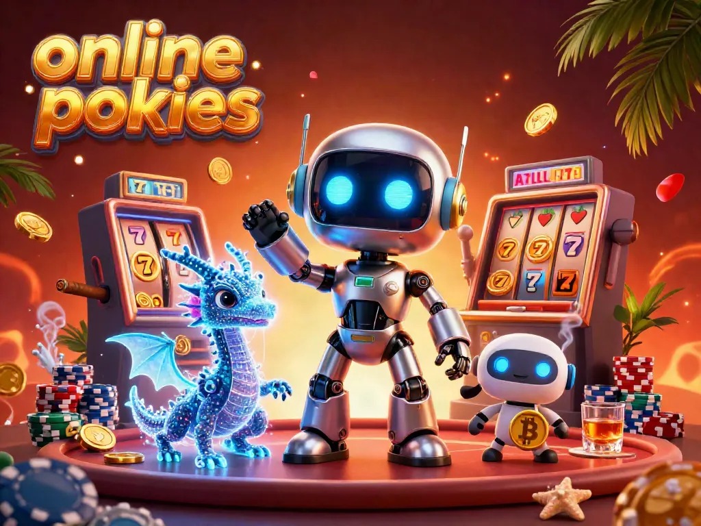 Play thrilling online pokies with exciting characters and vibrant casino elements in a dynamic 3D scene.